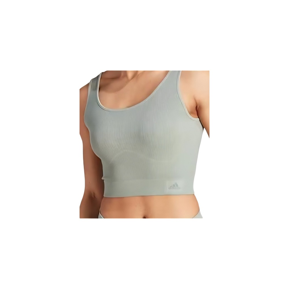 Adidas Womens 3D Rib Cropped Tank Top Silver Green 4A2H34 Large NWT